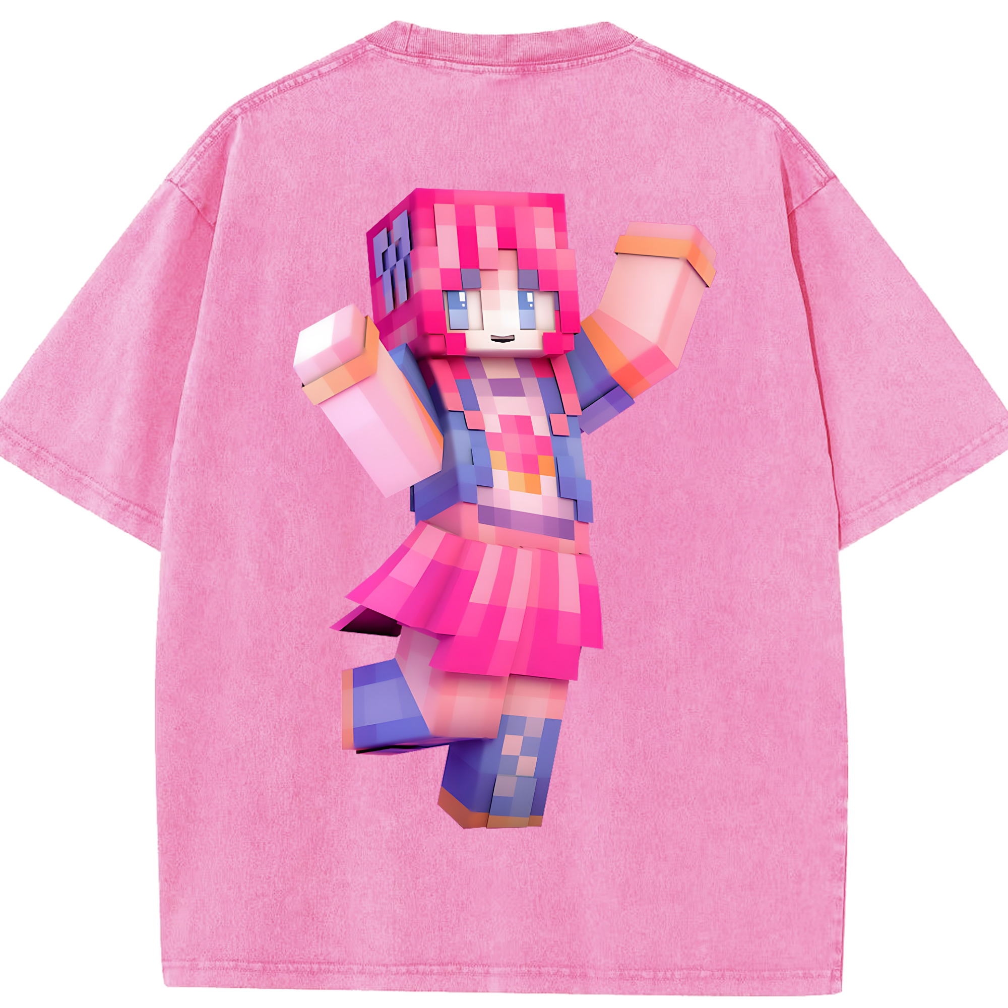 （画像用） マインクラフト ブロックの世界 Minecraft MC Block world 綿100% ヴィンテージ風 半袖Tシャツ（背面プリント）